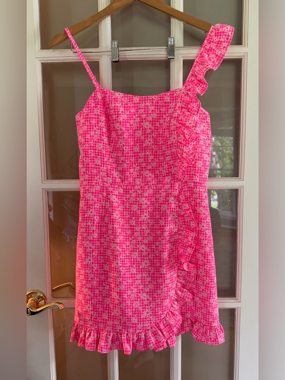 Lilly Pulitzer Maetha Aura Pink One-Shoulder Romper gingham floral 6